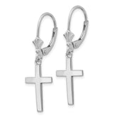 14K White Gold Polished Cross Leverback Earrings with Rhodium Finish